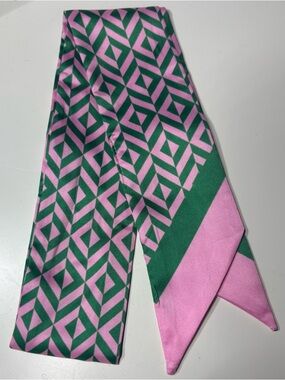New Twilly Pink & Green Geometric Silk Neck Scarf - Women's Accessory